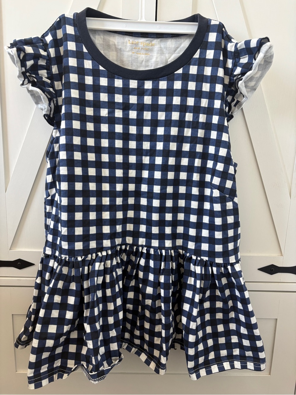 kate spade Navy and White Gingham Ruffle-Sleeve Dress